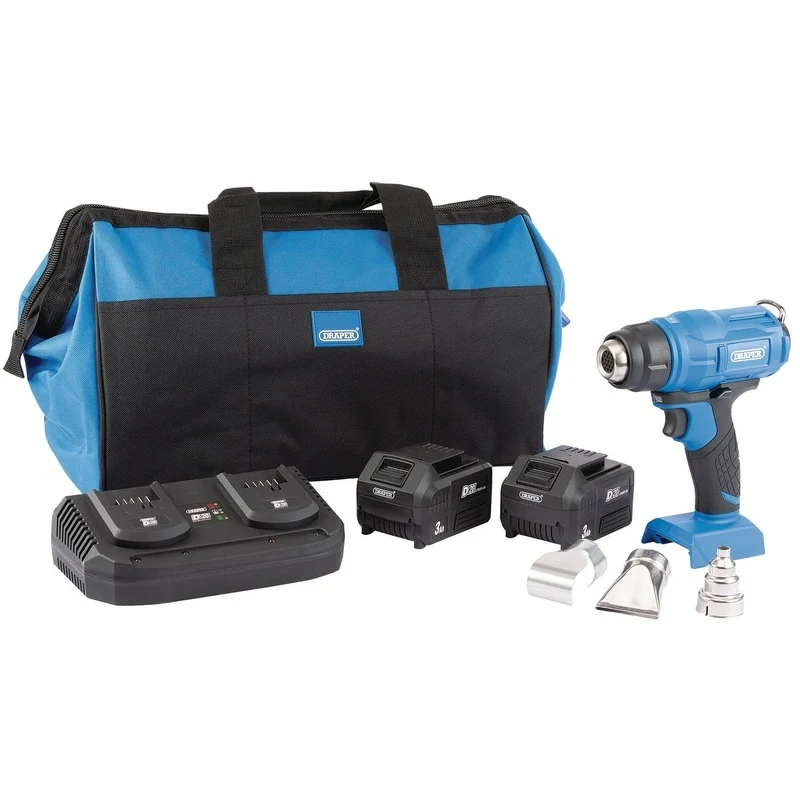 Draper D20 20V Heat Gun, 2 X 3.0 Ah Batteries, 1 X Twin Charger, 1 X Bag - PTKD20K10